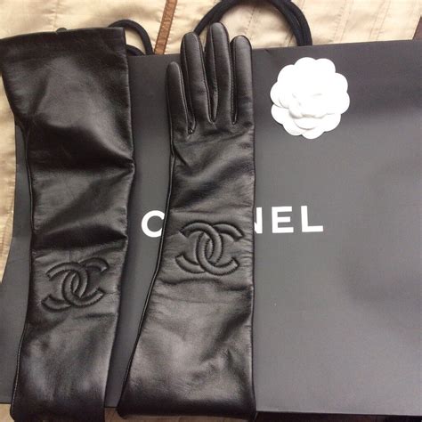 chanel long leather gloves